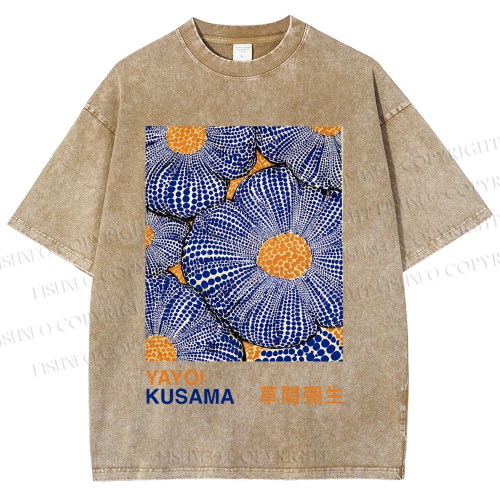 Unisex Yayoi Kusama Pumpkin Flowers Printed Washed Tee