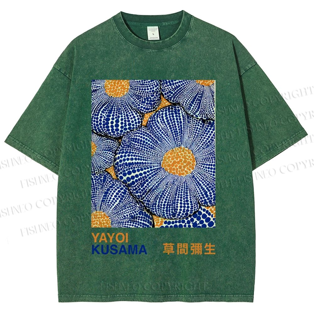 Unisex Yayoi Kusama Pumpkin Flowers Printed Washed Tee