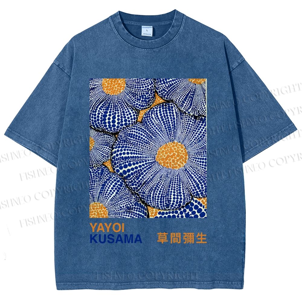 Unisex Yayoi Kusama Pumpkin Flowers Printed Washed Tee