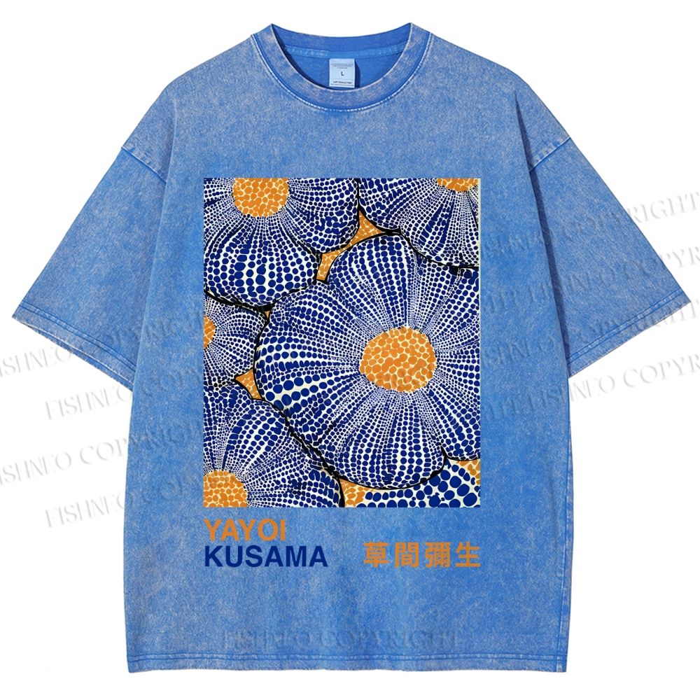 Unisex Yayoi Kusama Pumpkin Flowers Printed Washed Tee