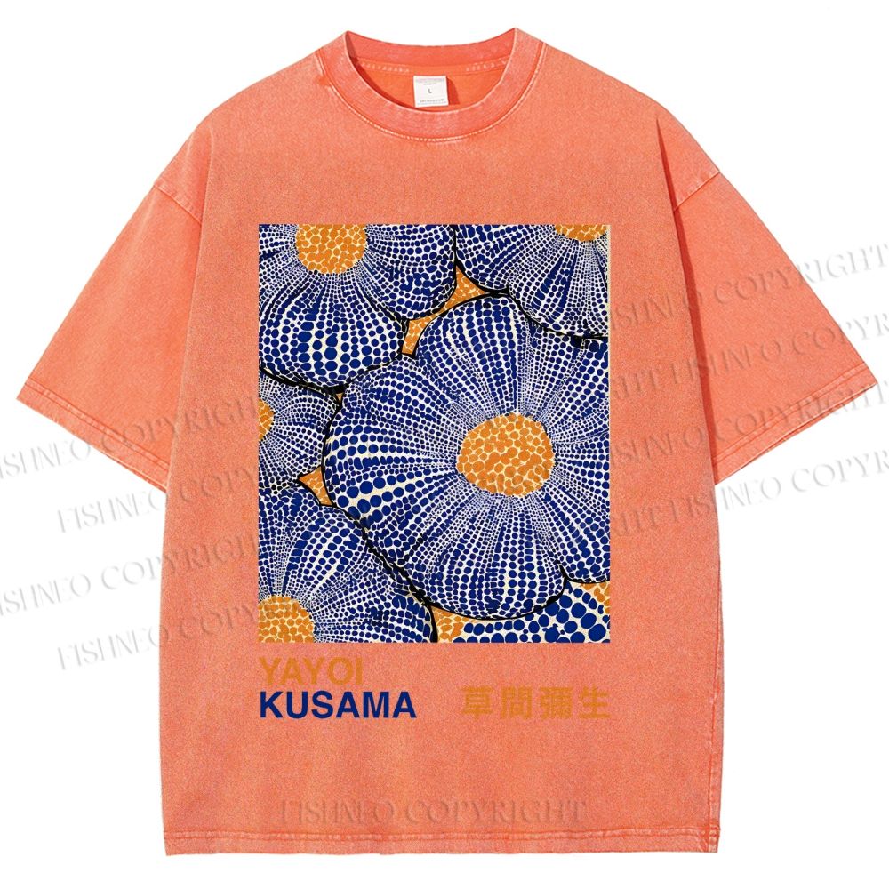 Unisex Yayoi Kusama Pumpkin Flowers Printed Washed Tee