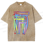 Unisex Abstract Colorful Cartoon Cat Printed Washed Tee