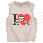 Unisex Cat Loves Mouse Printed Washed Tank Top