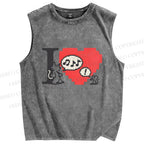 Unisex Cat Loves Mouse Printed Washed Tank Top