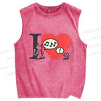 Unisex Cat Loves Mouse Printed Washed Tank Top