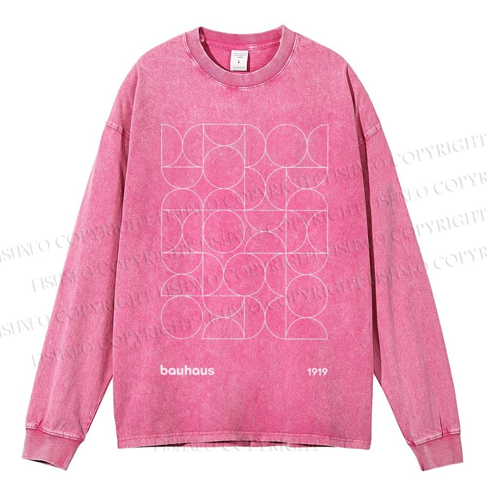Unisex Casual Washed Bauhaus Geometry Printed Long Sleeve T-shirt