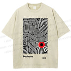 Unisex Bauhaus Geometric Abstract Eyes Printed Washed Tee