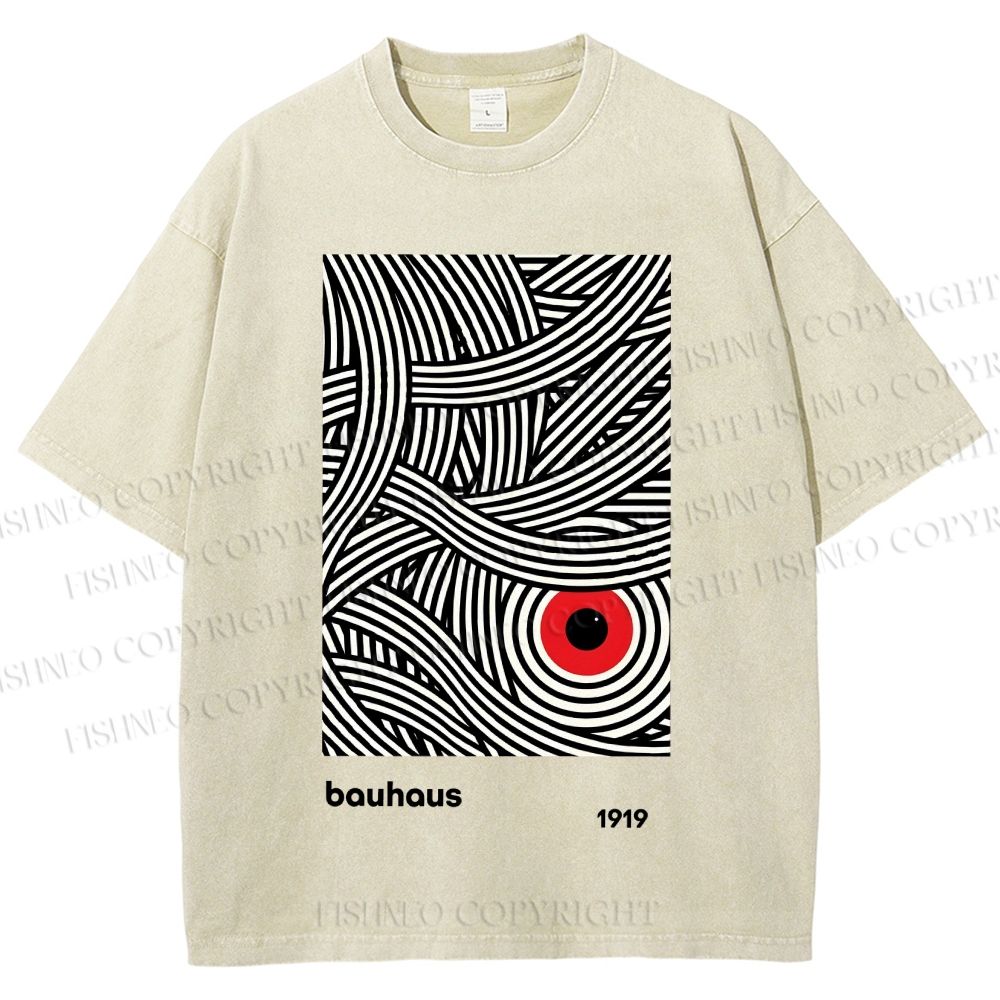 Unisex Bauhaus Geometric Abstract Eyes Printed Washed Tee