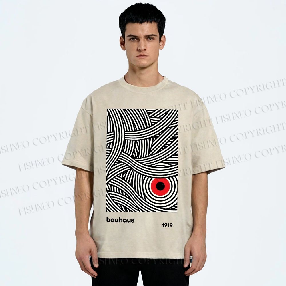 Unisex Bauhaus Geometric Abstract Eyes Printed Washed Tee