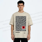 Unisex Bauhaus Geometric Abstract Eyes Printed Washed Tee