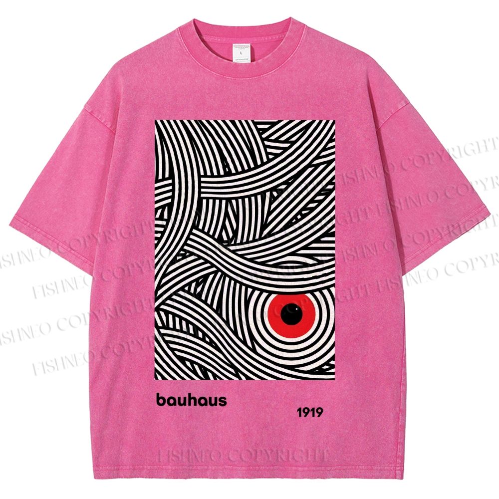 Unisex Bauhaus Geometric Abstract Eyes Printed Washed Tee