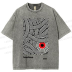 Unisex Bauhaus Geometric Abstract Eyes Printed Washed Tee