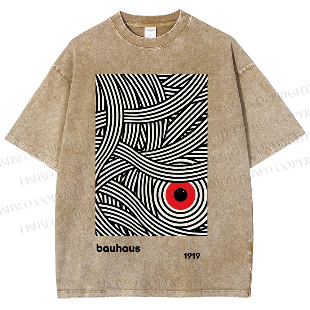Unisex Bauhaus Geometric Abstract Eyes Printed Washed Tee
