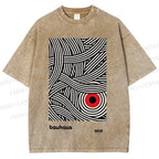 Unisex Bauhaus Geometric Abstract Eyes Printed Washed Tee