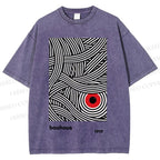 Unisex Bauhaus Geometric Abstract Eyes Printed Washed Tee