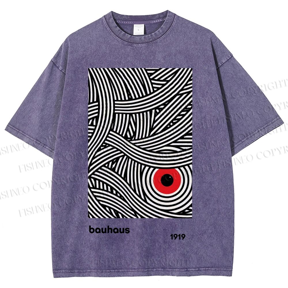 Unisex Bauhaus Geometric Abstract Eyes Printed Washed Tee