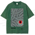 Unisex Bauhaus Geometric Abstract Eyes Printed Washed Tee
