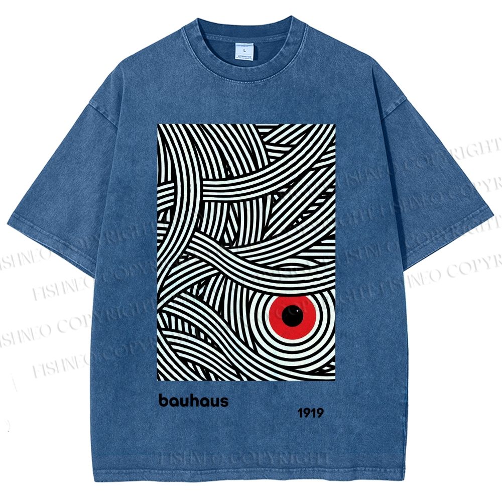 Unisex Bauhaus Geometric Abstract Eyes Printed Washed Tee