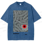 Unisex Bauhaus Geometric Abstract Eyes Printed Washed Tee