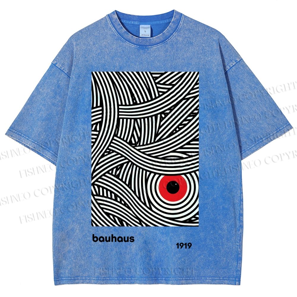 Unisex Bauhaus Geometric Abstract Eyes Printed Washed Tee