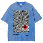 Unisex Bauhaus Geometric Abstract Eyes Printed Washed Tee