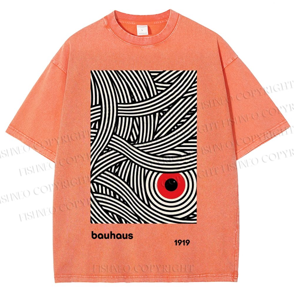 Unisex Bauhaus Geometric Abstract Eyes Printed Washed Tee