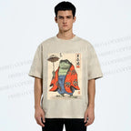 Unisex Japanese Vintage Frog Printed Washed Tee