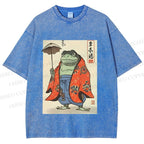 Unisex Japanese Vintage Frog Printed Washed Tee
