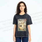 Unisex Japanese Ukiyo-e Cats Printed Washed Tee