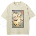 Unisex Japanese Ukiyo-e Cats Printed Washed Tee