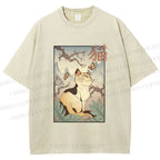 Unisex Japanese Ukiyo-e Cats Printed Washed Tee