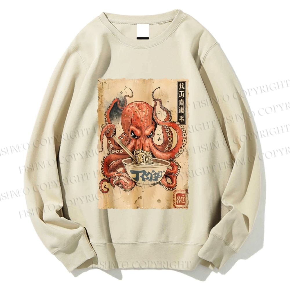 Unisex Vintage Ramen Octopus Printed Sweatshirt