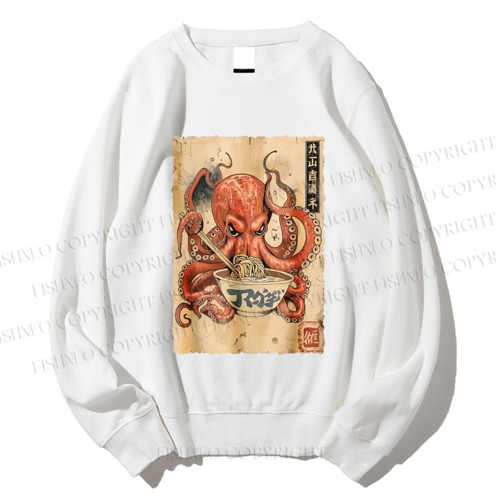 Unisex Vintage Ramen Octopus Printed Sweatshirt