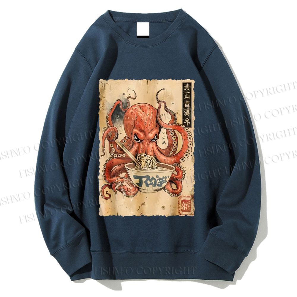 Unisex Vintage Ramen Octopus Printed Sweatshirt