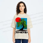 Unisex Japanese Willow Tree Art Printed Washed Tee