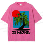 Unisex Japanese Willow Tree Art Printed Washed Tee