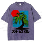 Unisex Japanese Willow Tree Art Printed Washed Tee