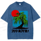 Unisex Japanese Willow Tree Art Printed Washed Tee