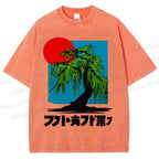 Unisex Japanese Willow Tree Art Printed Washed Tee