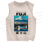 Unisex Mount Fuji Printed Washed Tank Top