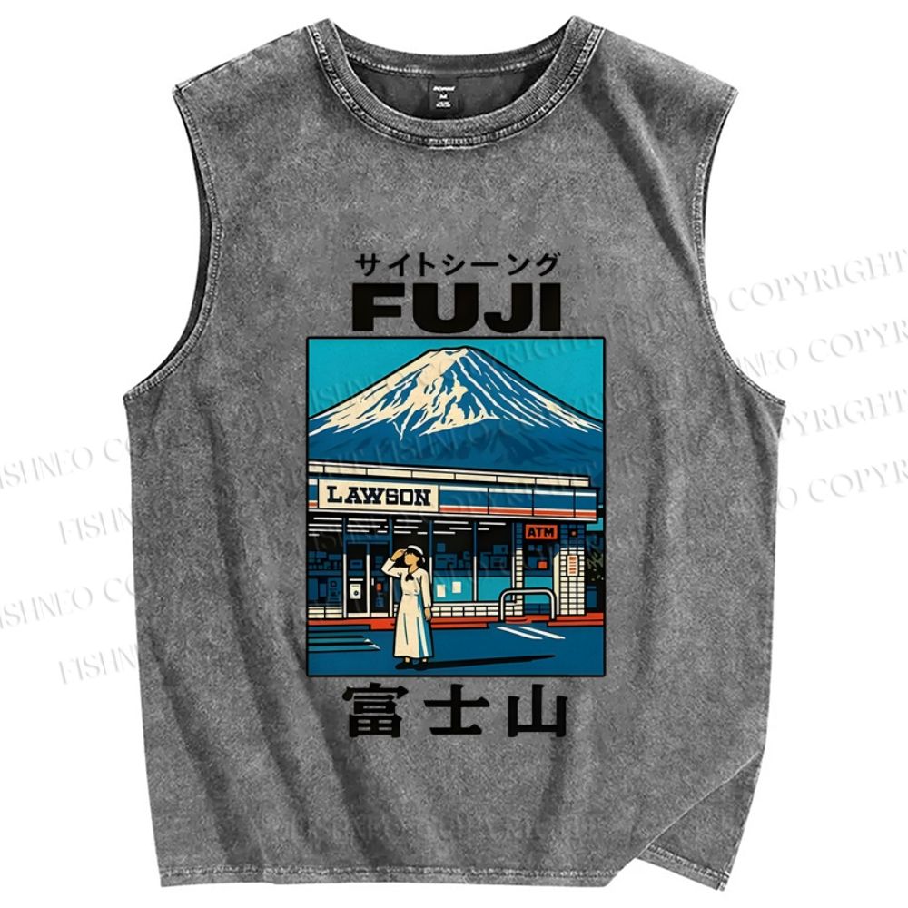 Unisex Mount Fuji Printed Washed Tank Top