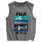 Unisex Mount Fuji Printed Washed Tank Top
