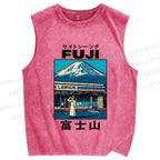 Unisex Mount Fuji Printed Washed Tank Top