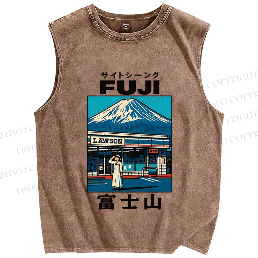 Unisex Mount Fuji Printed Washed Tank Top