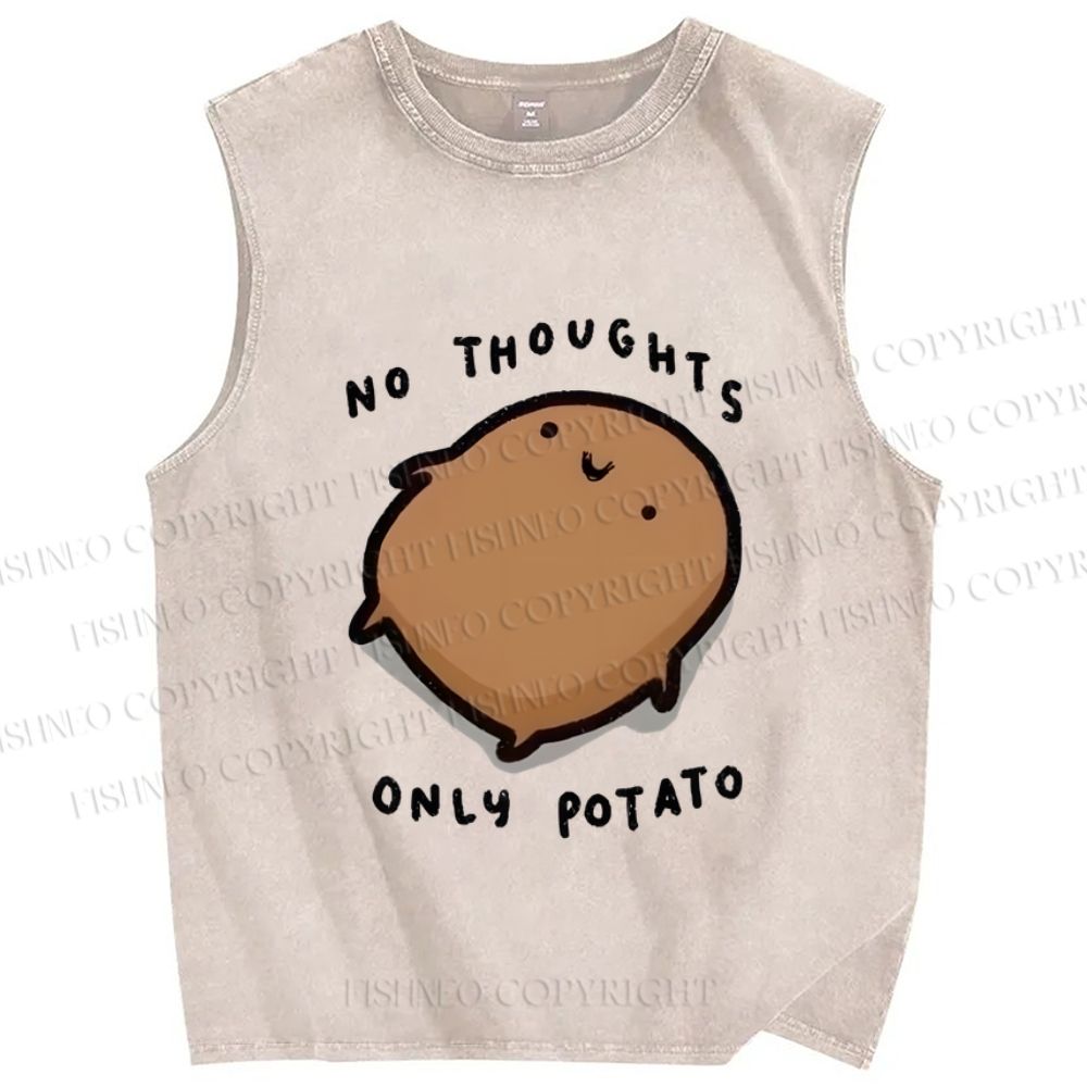 Unisex No Thoughts Only Potato Printed Washed Tank Top