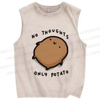 Unisex No Thoughts Only Potato Printed Washed Tank Top
