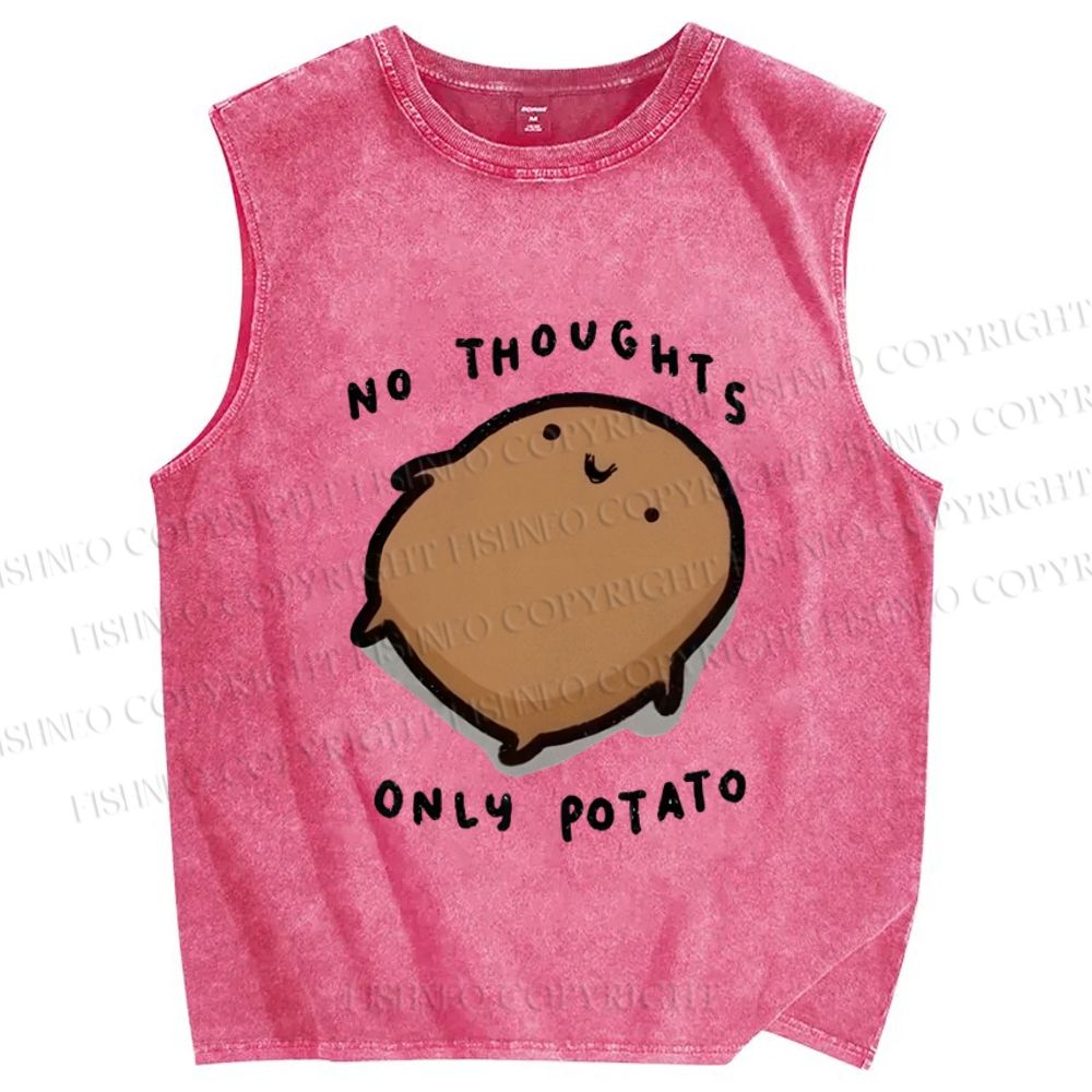Unisex No Thoughts Only Potato Printed Washed Tank Top