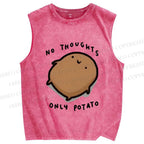 Unisex No Thoughts Only Potato Printed Washed Tank Top