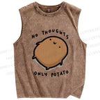 Unisex No Thoughts Only Potato Printed Washed Tank Top