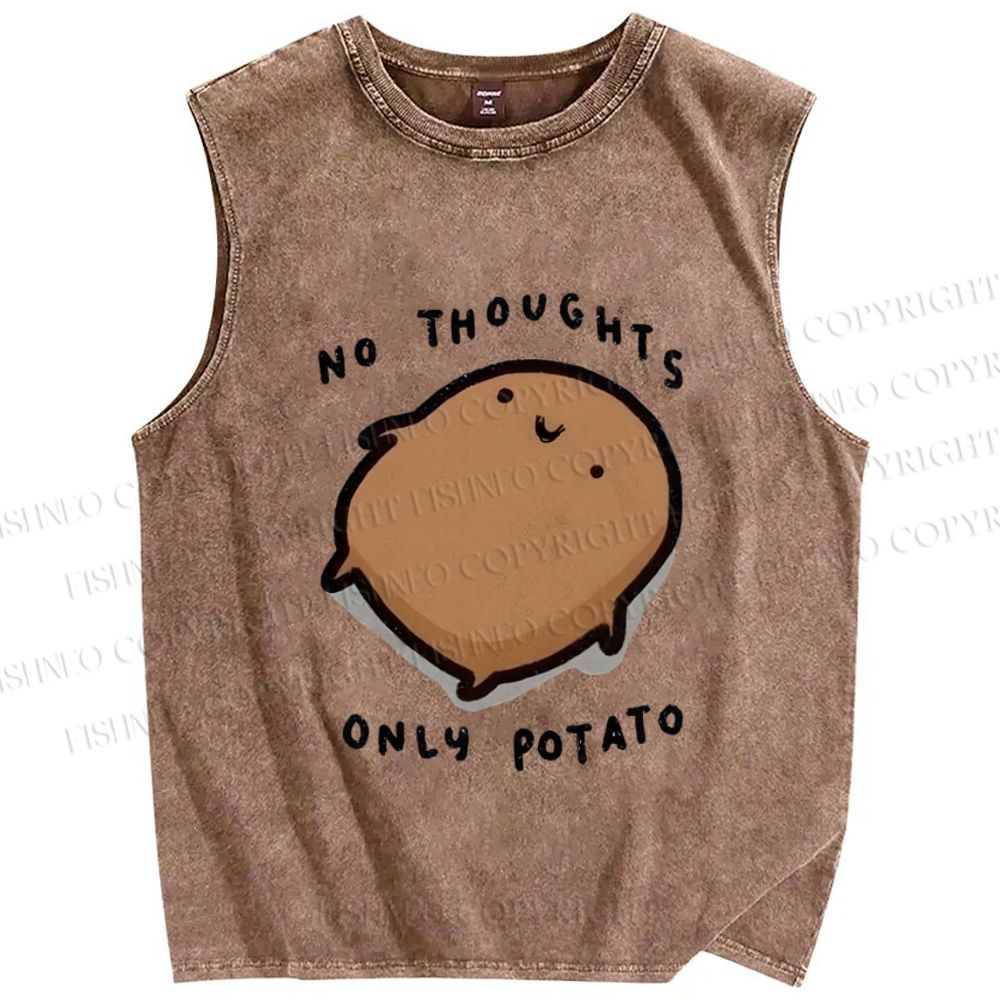 Unisex No Thoughts Only Potato Printed Washed Tank Top